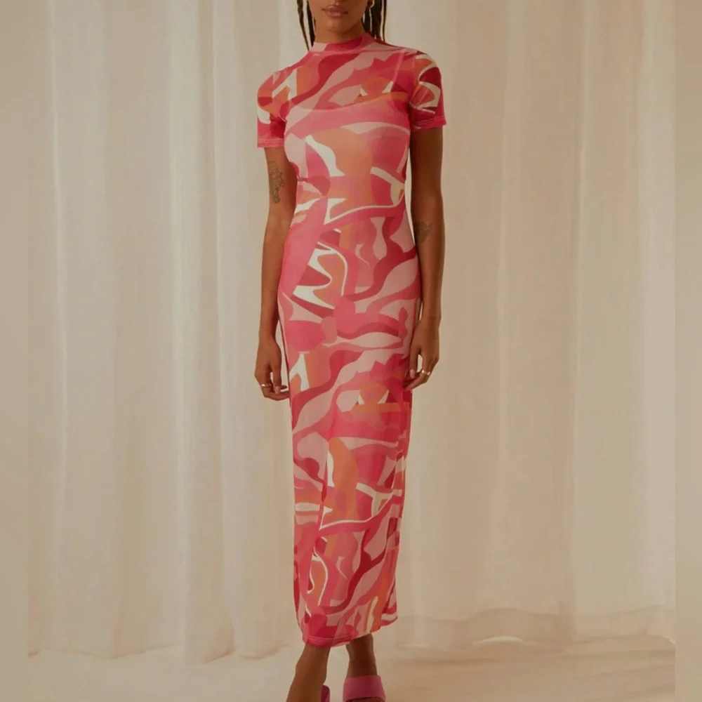 Sheer Mesh Colorful pink Maxi Dress size 6 - Picture 6 of 10